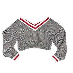 Forever 21 Women's Crop Top Pullover Sweater S Houndstooth Plaid Preppy 90's Y2K